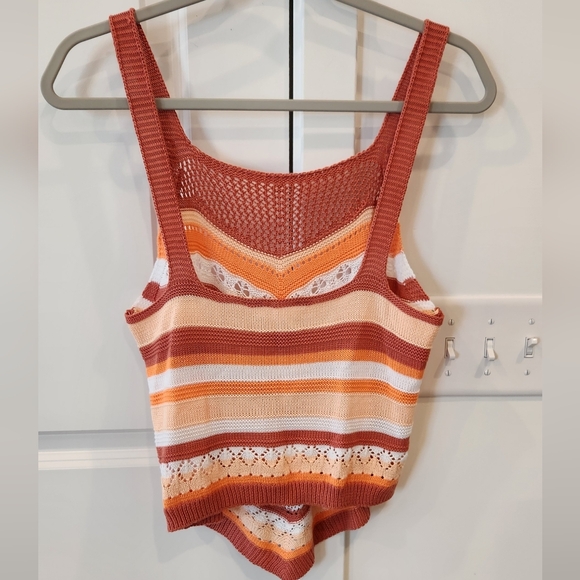 No Boundaries Striped Crochet Tank Top in Rust, Orange & Cream - Picture 4 of 4